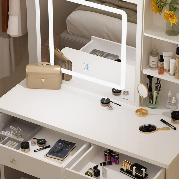 Large Vanity Desk Set with Sliding Lighted Mirror