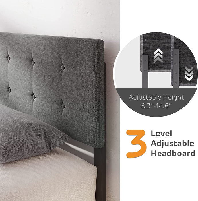 Dark Grey Full Upholstered Platform Bed Frame W/ 4 Storage Drawers and Headboard