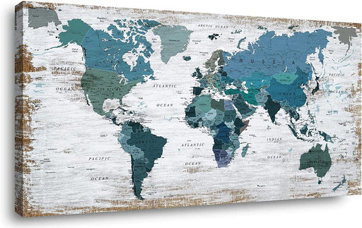 Teal World Map Canvas Wall Art Decoration