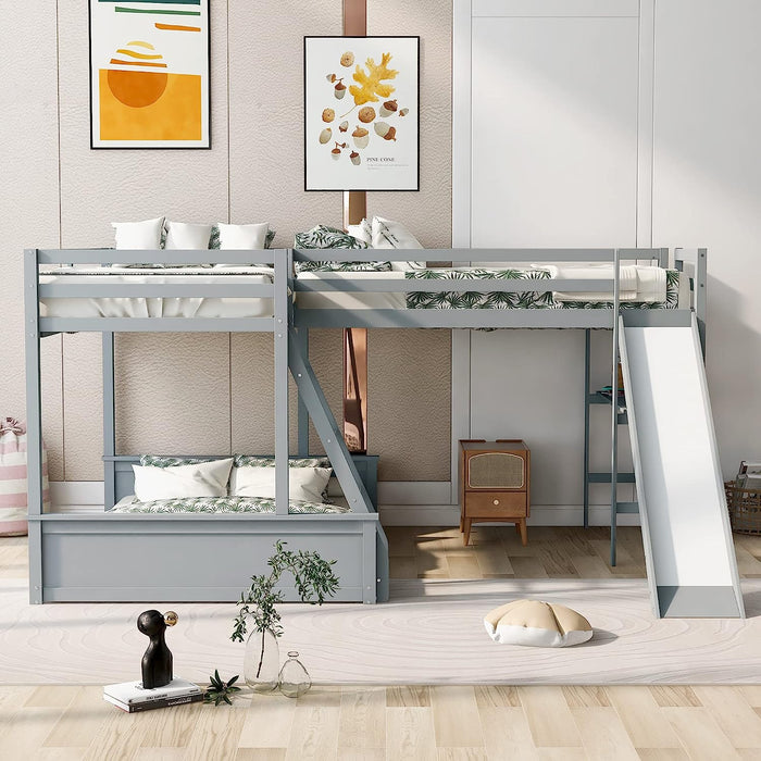 L-Shaped Twin over Full Bunk Bed with Desk and Slide