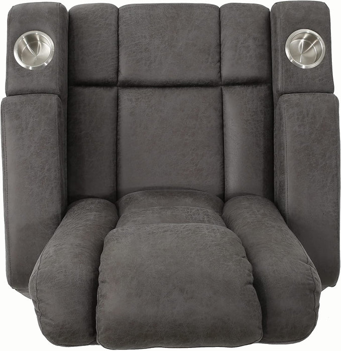 Tufted Microfiber Power Recliner W/Arm Storage and USB Cord, Slate/Black