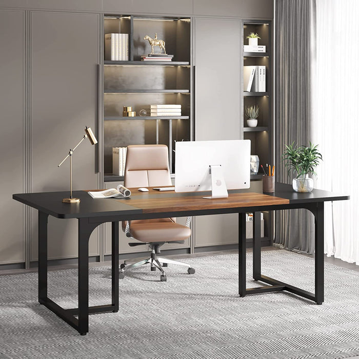 Large Executive Desk with Metal Frame and Wooden Workstation