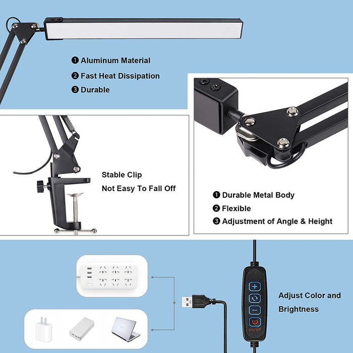 Adjustable Swing Arm Desk Lamp, Memory Function