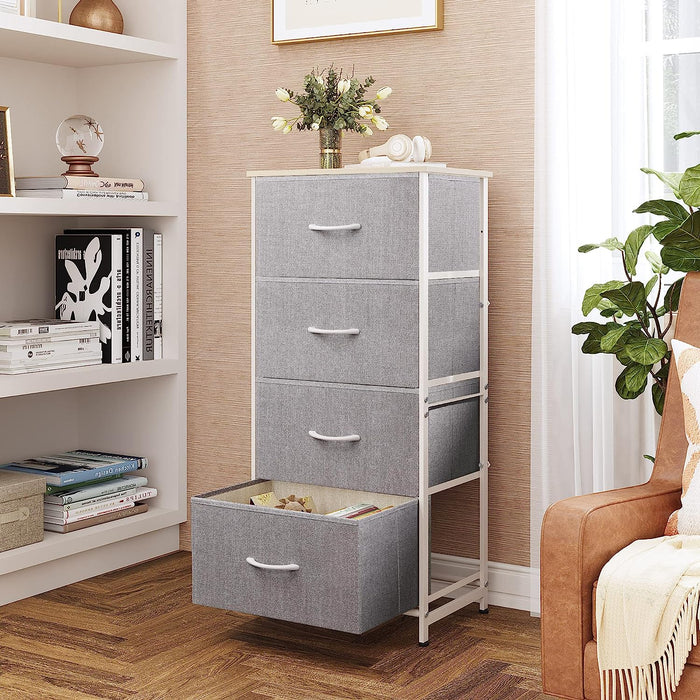 Light Grey Fabric Dresser with 4 Drawers, Wood Top