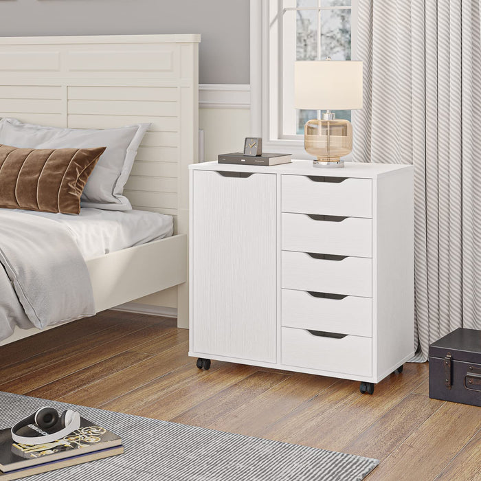 5/7 Drawer Chest, White, Wooden, on Wheels