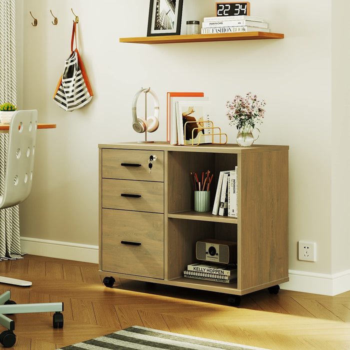 Mobile File Cabinet with Open Storage Shelf