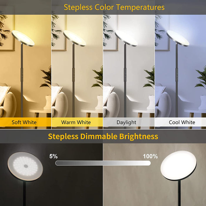Bright LED Torchiere Floor Lamp with Stepless Dimming