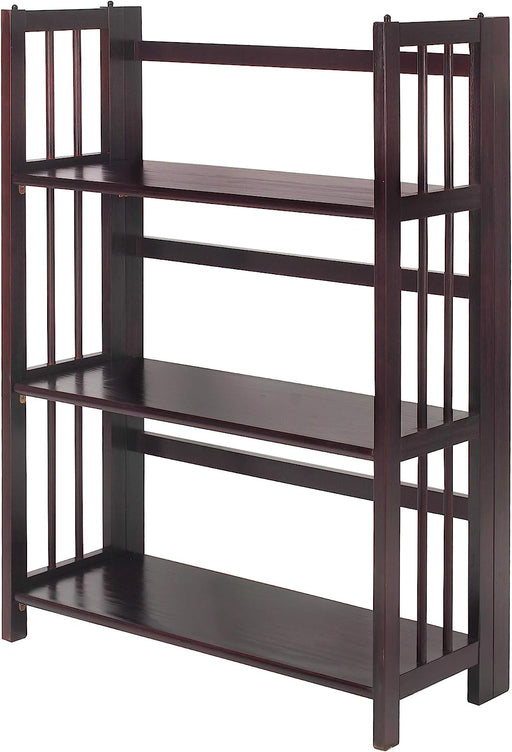 Folding Espresso Bookcase, Stackable, 3-Shelf, 27.5″ Wide