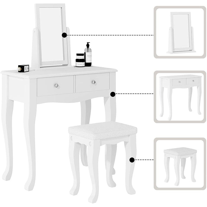 Makeup Vanity Table Set with 360° Rotation Mirror