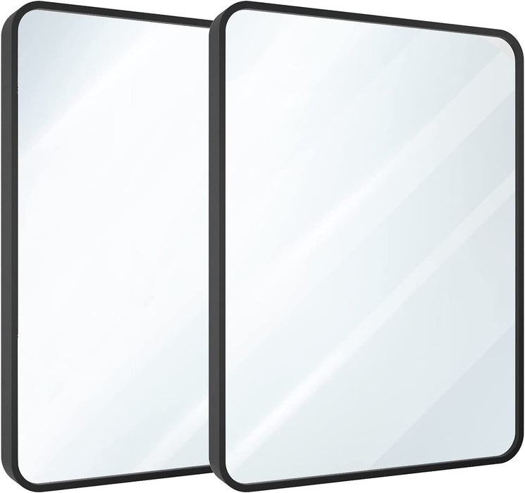 2-Pack Black Bathroom Mirrors 24 X 36 Inch, Metal Frame Rectangle Mirror, Modern Farmhouse Vanity Mirror, Wall Mounted