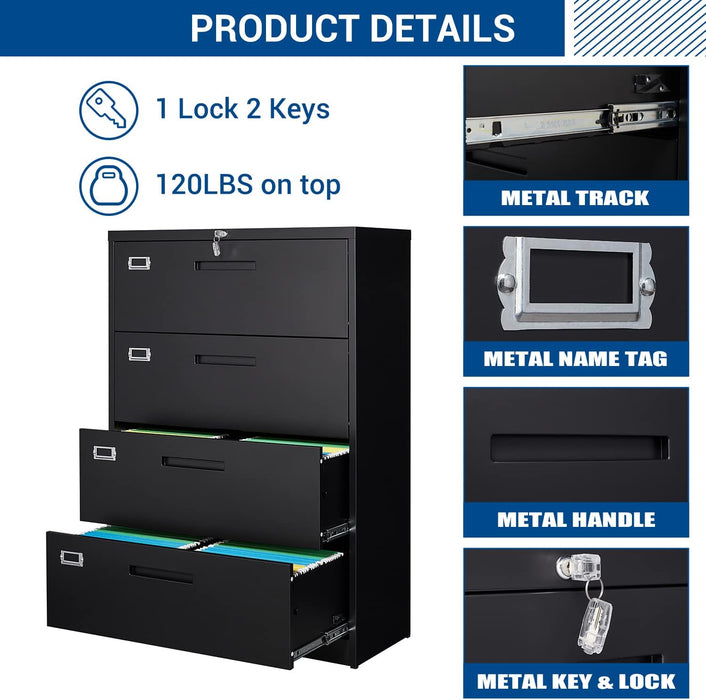 Lockable 4-Drawer Metal File Cabinet for Home Office