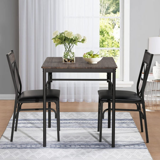 3-Piece Rustic Brown Dining Table and Chair Set for Small Space