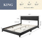 King Upholstered Platform Bed Frame, Adjustable Headboard
