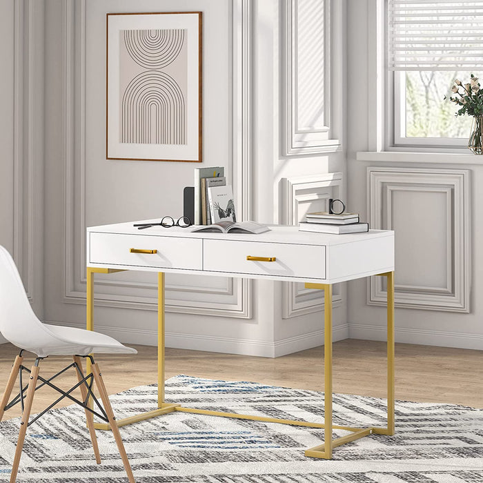 Modern White and Gold Computer Desk