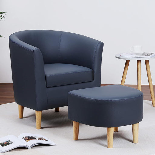 Navy Blue Mid Century Accent Chair with Ottoman