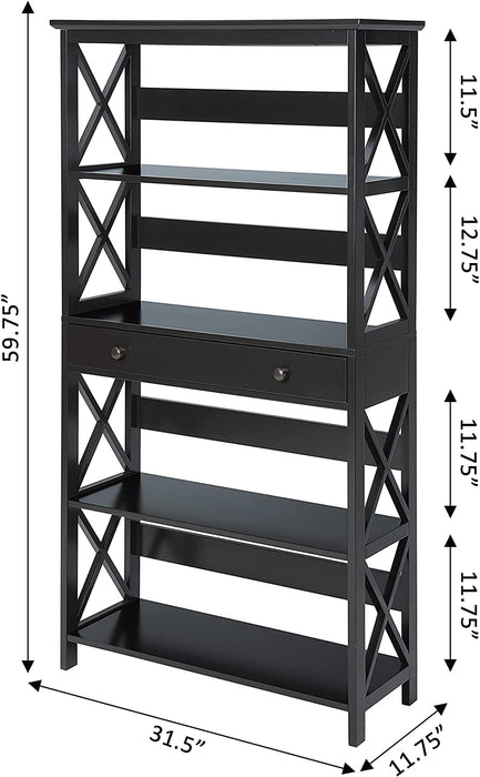 Black 5-Tier Bookcase with Drawer from Oxford