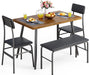 Retro Brown Dining Table Set for 4 with Bench
