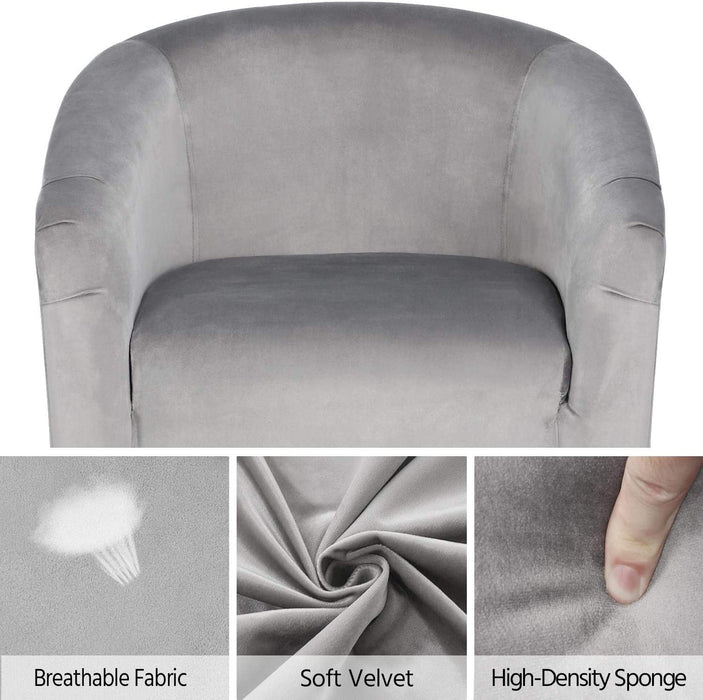 Grey Velvet Barrel Chair for Living Room