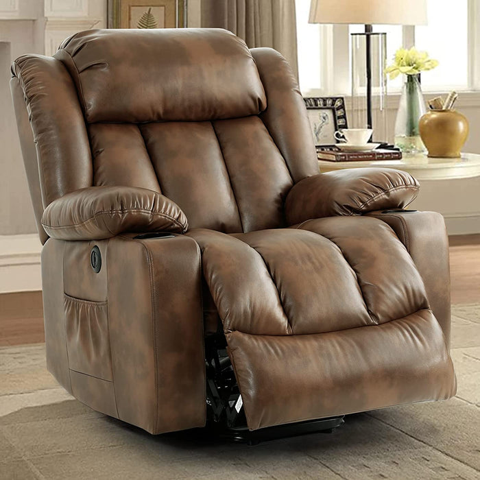 Light Brown Power Lift Recliner with Heat & Massage