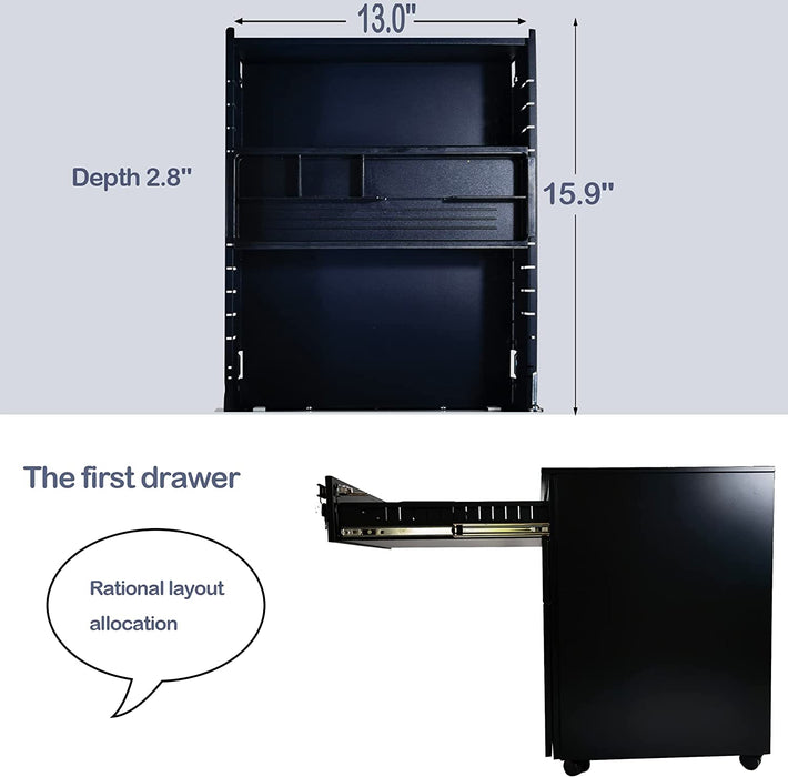Mobile 3-Drawer File Cabinet for Home/Office