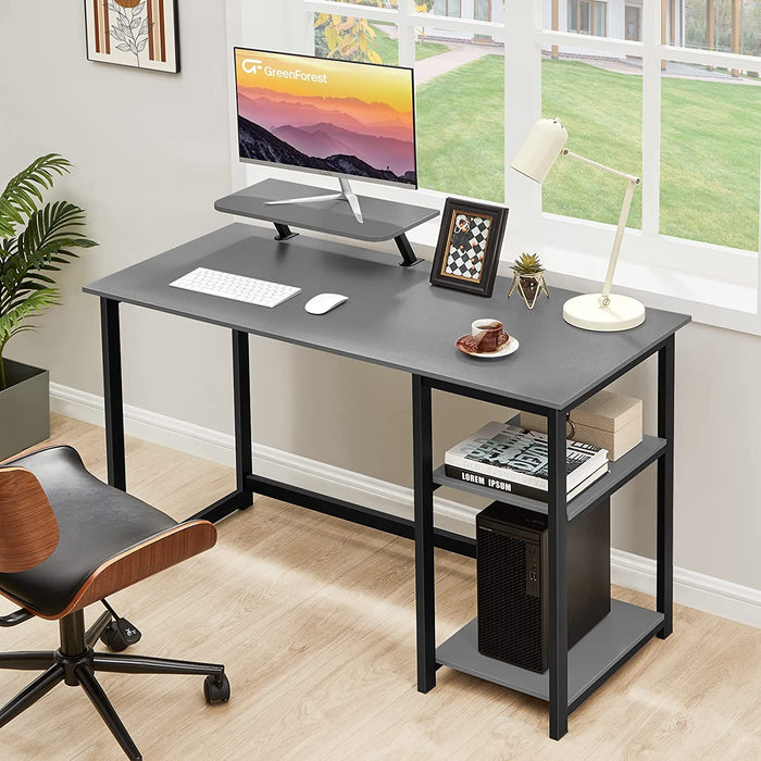 Small Grey Desk with Monitor Stand and Storage