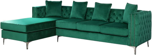 Green Velvet Sectional Sofa with Nail-Head Trim