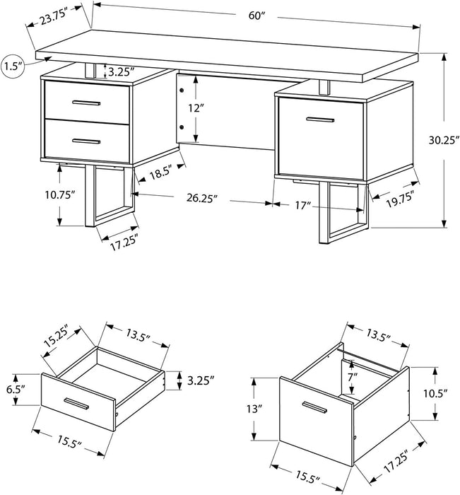 60-Inch White/Silver Metal Office Desk