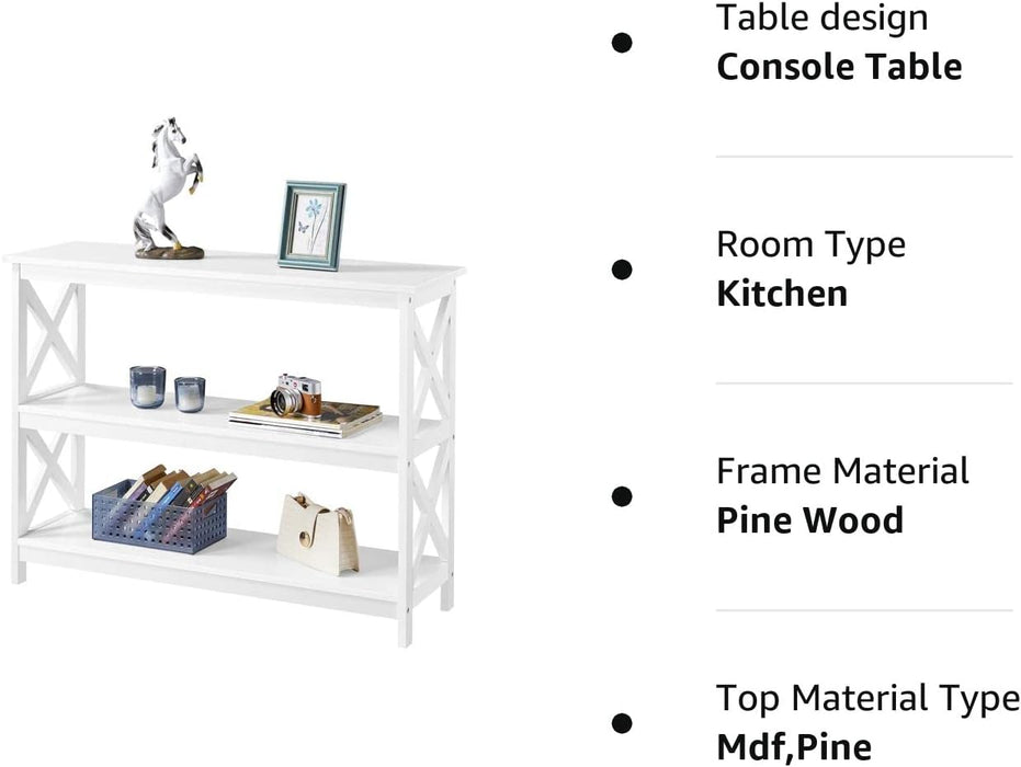 White 3-Tier Console Table with Storage Shelves