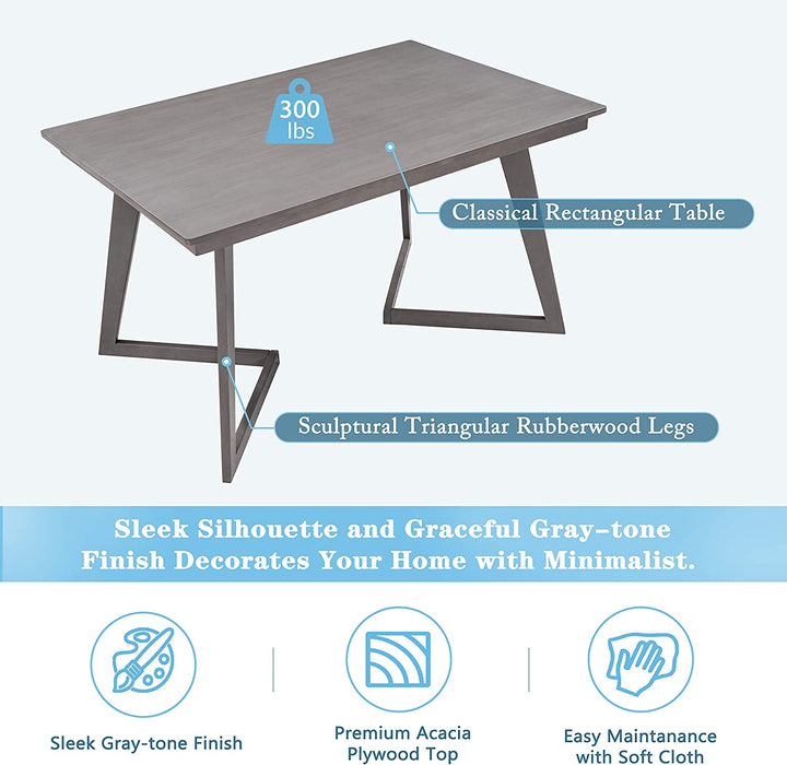 5-Piece Wood Rectangular Dining Table Set with Linen Chairs