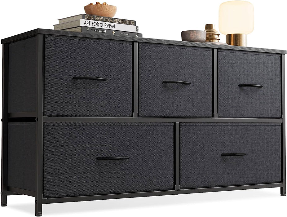 Small 5-Drawer Dresser Tower, Black Grey