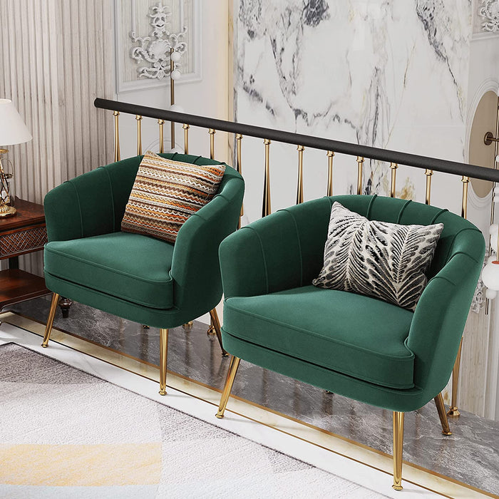 Green Velvet Accent Chair with Golden Legs