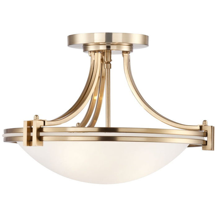 Modern Art Deco Ceiling Light Semi Flush Mount Fixture Warm Brass 16" Wide White Glass Bowl Bedroom Hallway