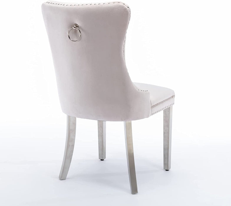 Velvet Dining Chairs with Silver Metal Legs, Beige