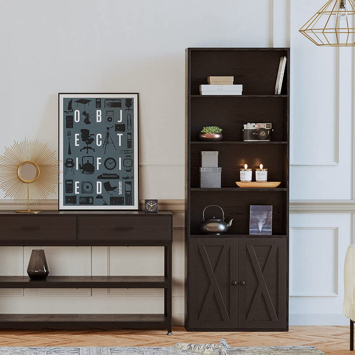 Tall Industrial Bookcase with Doors and Shelves