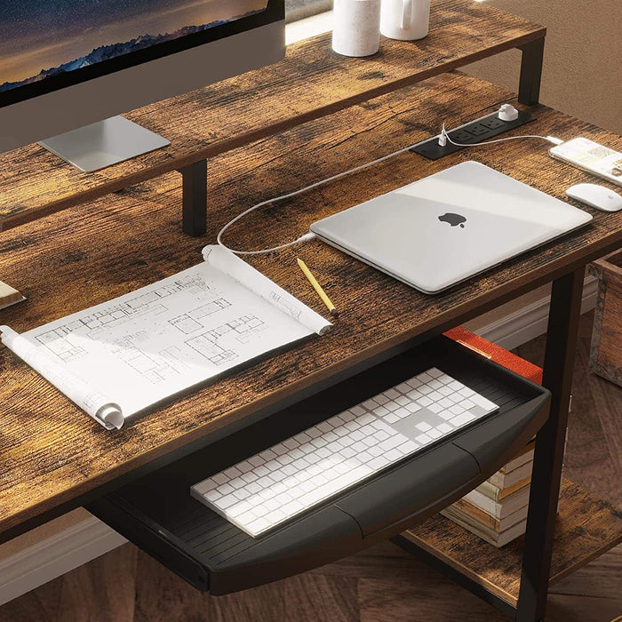 Rustic Brown Computer Desk with Power Outlet