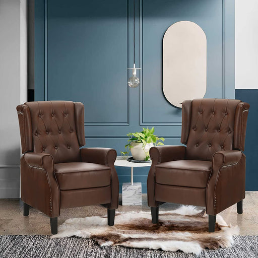 Tufted Wingback Recliner Chairs (Set of 2, Chestnut)