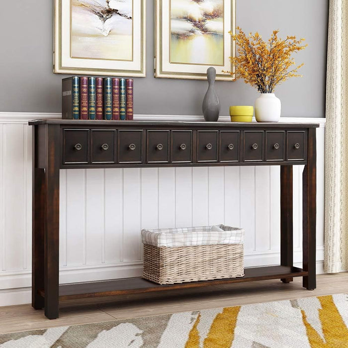 Rustic Console Table with Drawers and Shelf