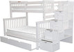 Stairway Bunk Beds Twin over Full with Trundle, White