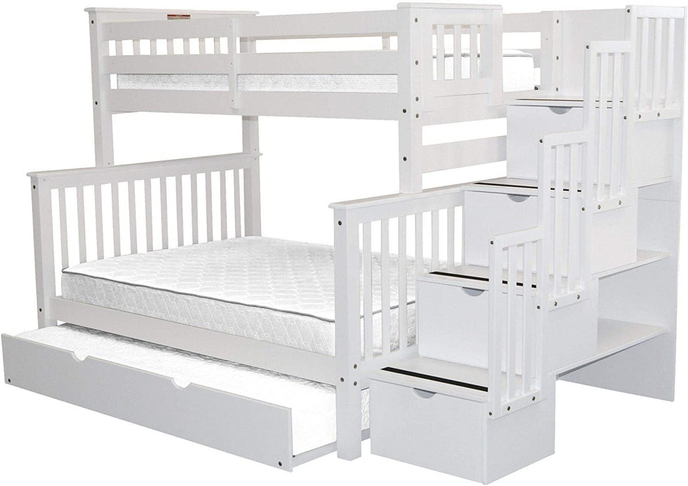 Stairway Bunk Beds Twin over Full W/ Drawers, White