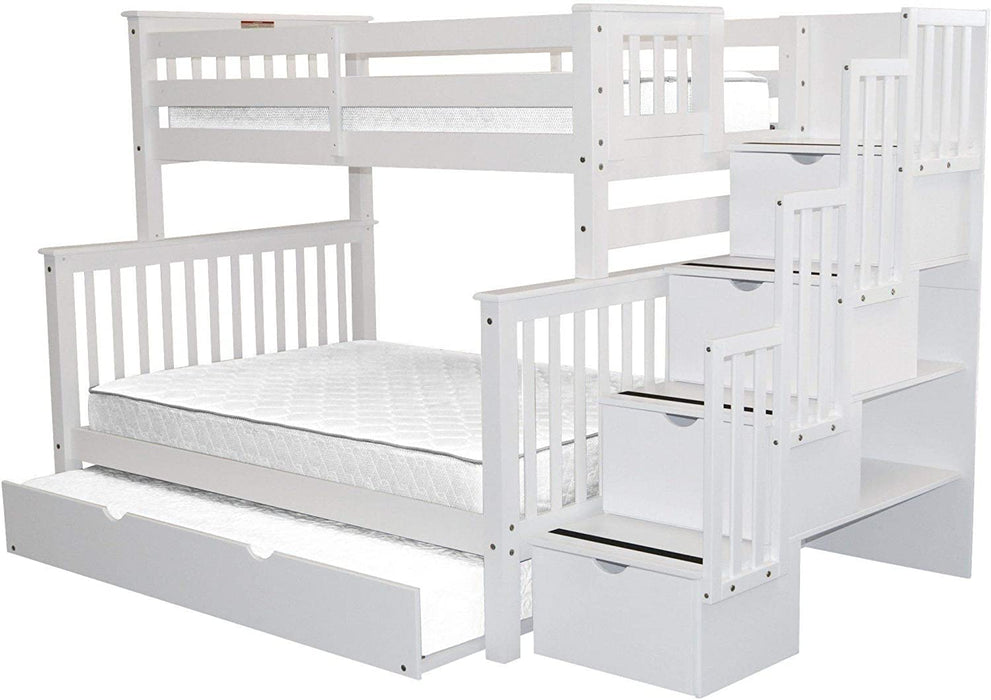 Stairway Bunk Beds Twin over Full with Trundle, White