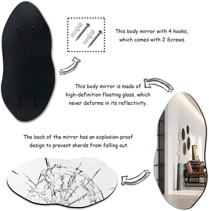 Irregular Wall Mirror for Wall, Entryway, Bedroom, Asymmetrical Mirror with Hooks, Cloud Mirror, Aesthetic Mirror,Frameless Mirror