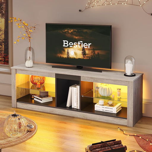 Modern Gray TV Stand with RGB Lighting