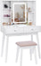 White Vanity Desk with Mirror, Lights, and Drawers