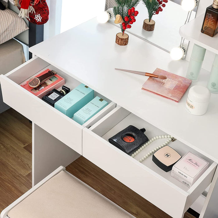 White Makeup Vanity Table with 10 Light Bulbs