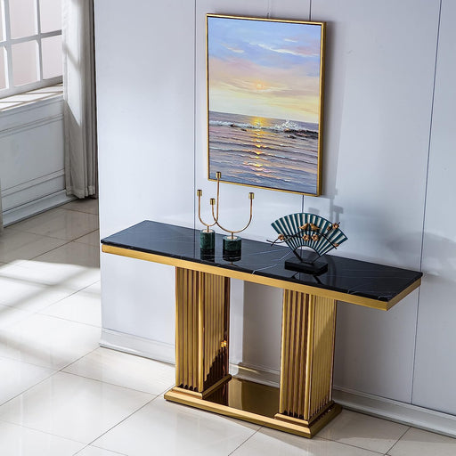 Marble Top Console Table with Gold Finish
