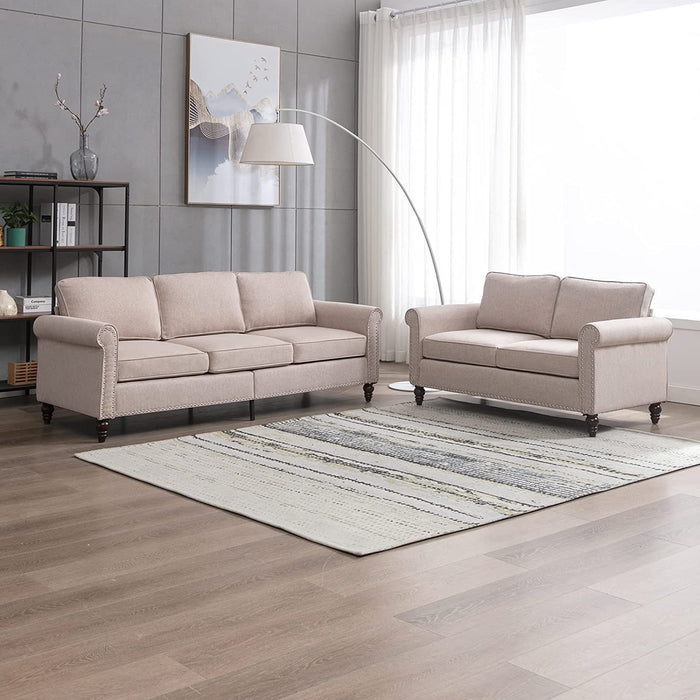 Beige Upholstered Sofa Set With