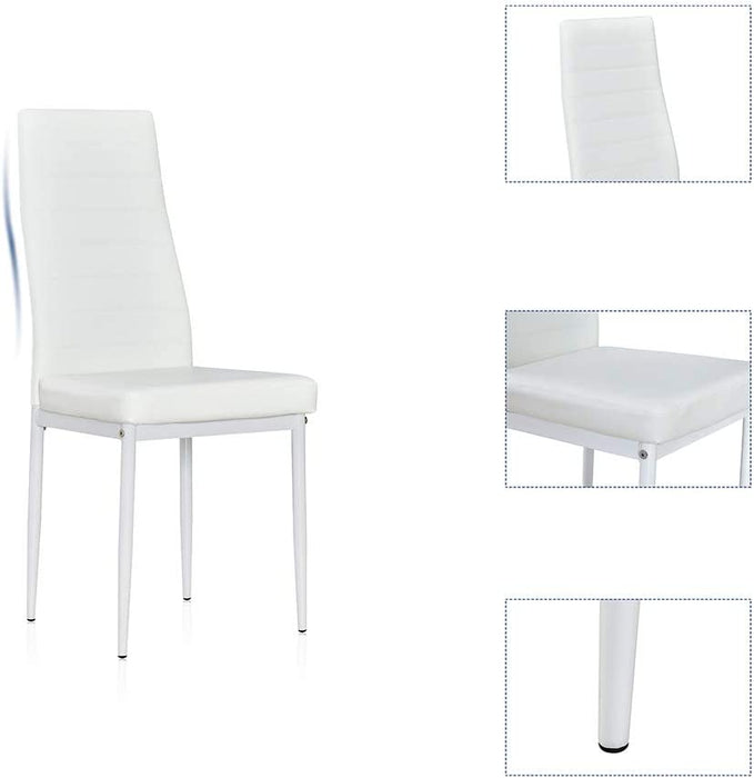 Modern White Dining Room Table Set for 4, Glass Top