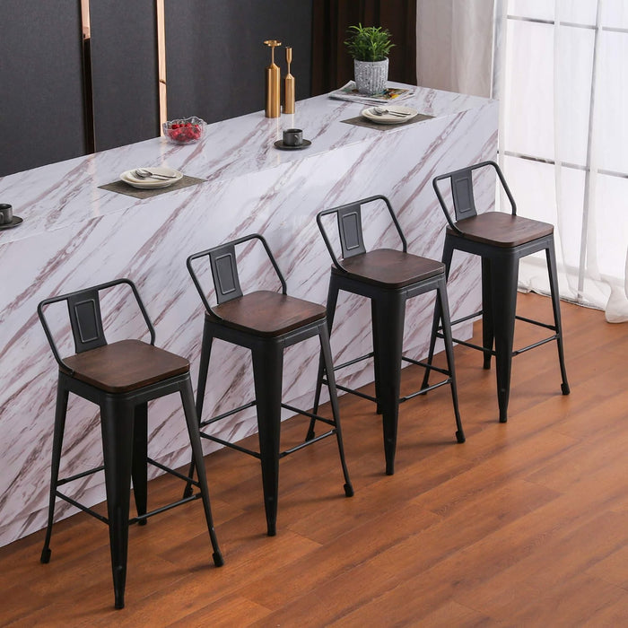 26″ Metal Counter Stools with Wood Top (Set/4)