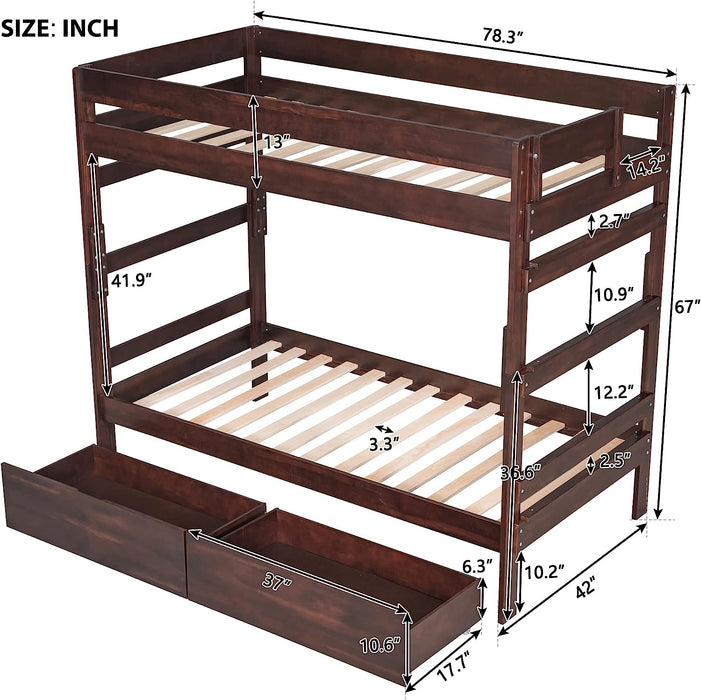 Twin House Bunk Bed, Guardrail, Ladder, Gray