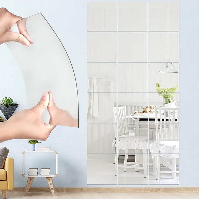 Glass Mirror Tiles Wall Sticker Square Self Adhesive Stick-On Art